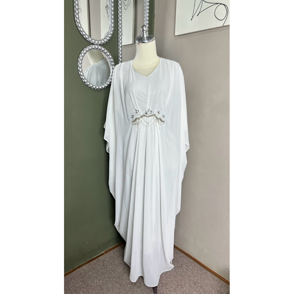 Dress Kaftan Putih Lebaran Payet Mewah