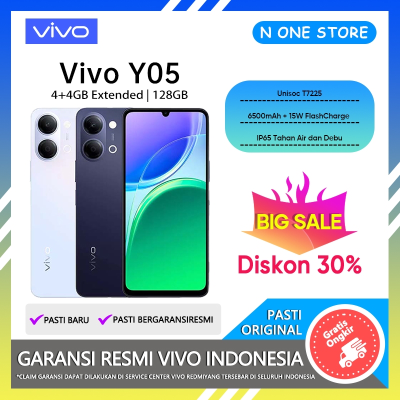 Vivo Y05 4/64GB 4/128GB (4+4GB Extended RAM) Official Store Handphone HP Android Murah Terbaru 2026