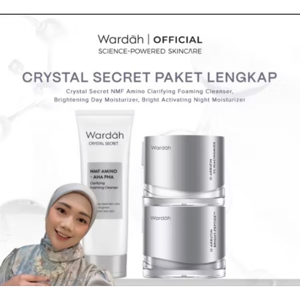 Wardah Crystal Secret Paket Lengkap - Perawatan Kulit Wajah dengan NMF Amino, AHA PHA, dan Peptide