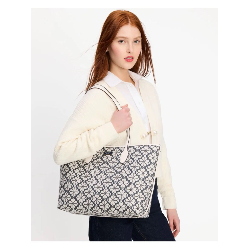 Tas Kate Spade Flower Jacquard Bleecker Large Tote AUTHENTIC