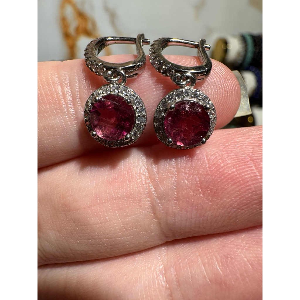 Anting klip Red Tourmaline S925 with certificate