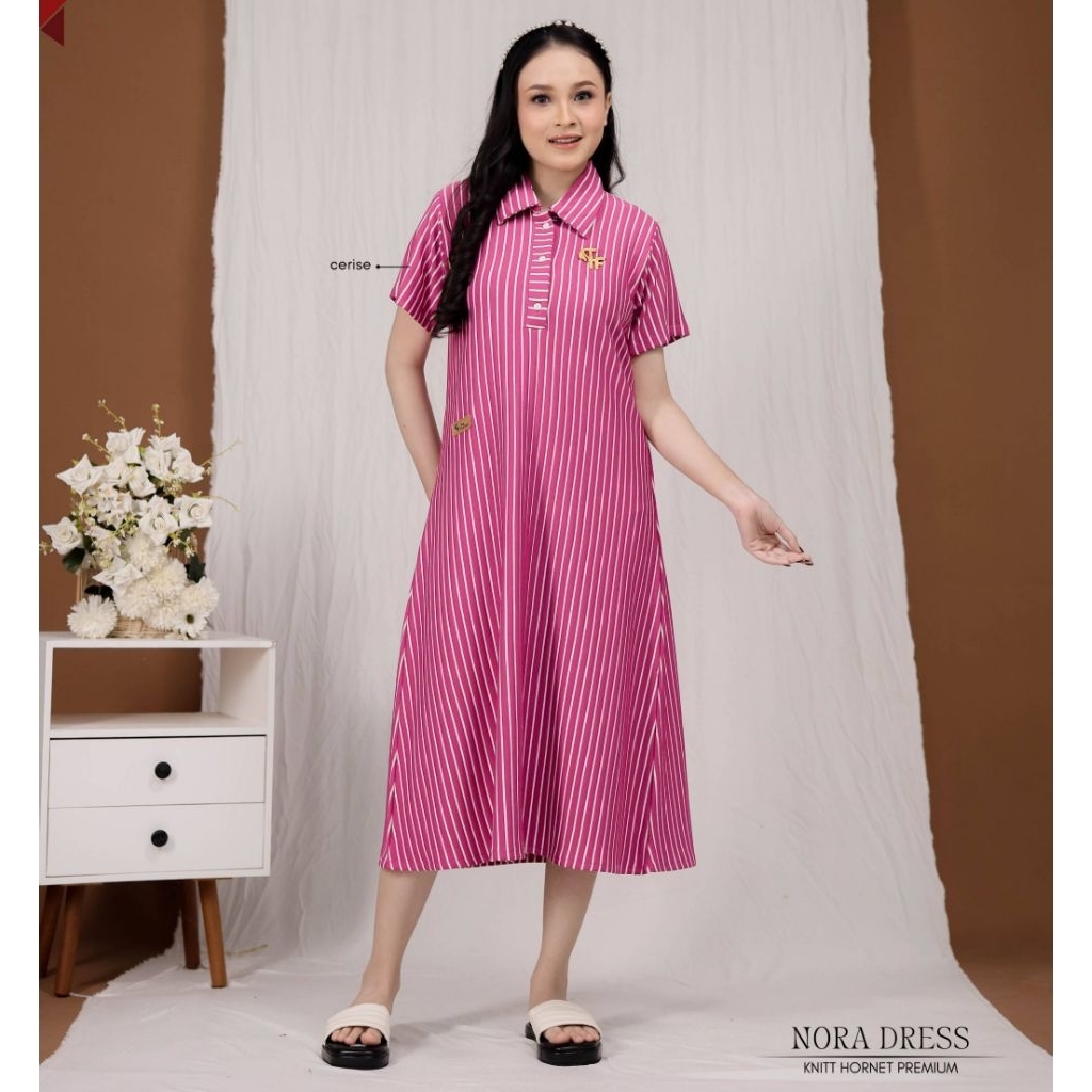 Nora Dress ORI by Fee Fashion || Daster Modern Kerah Kemeja Busui Friendly - Knitt Hornet Premium