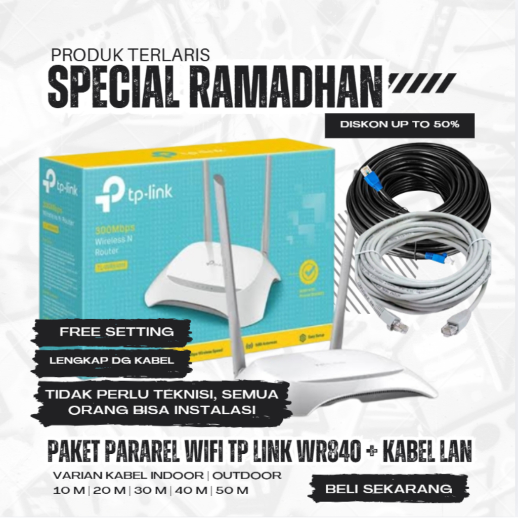 PAKET PARAREL WIFI ROUTER TP LINK WR840 + KABEL LAN SIAP PAKAI