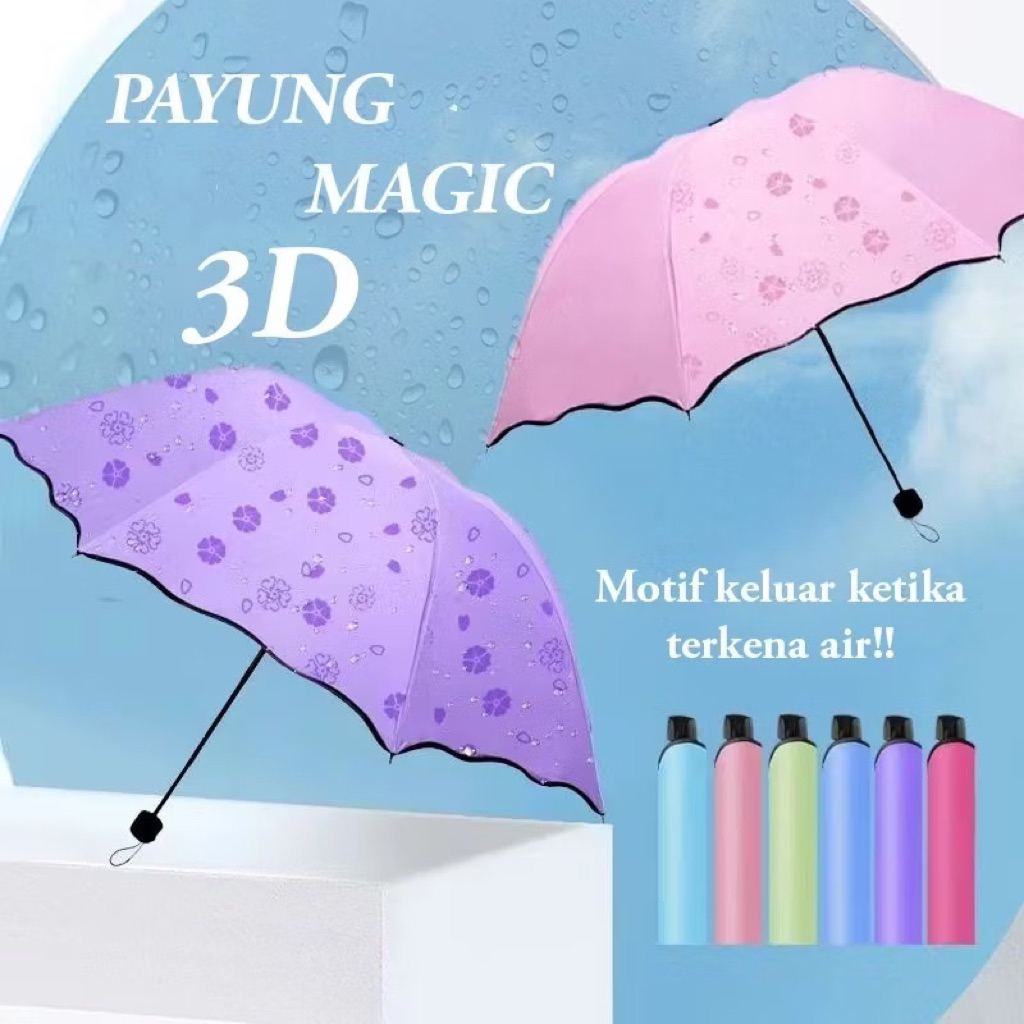 Payung Lipat UV 3D Anti UV Lapisan Hitam Warna Pastel Umbrella Korean Style Fruity Bear 3D