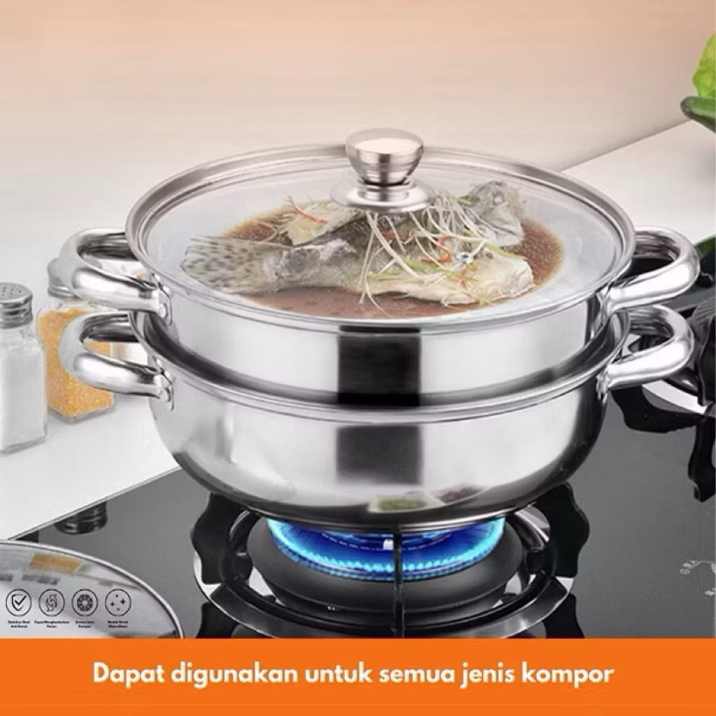 panci steamer/panci kukus tutup kaca 28cm
