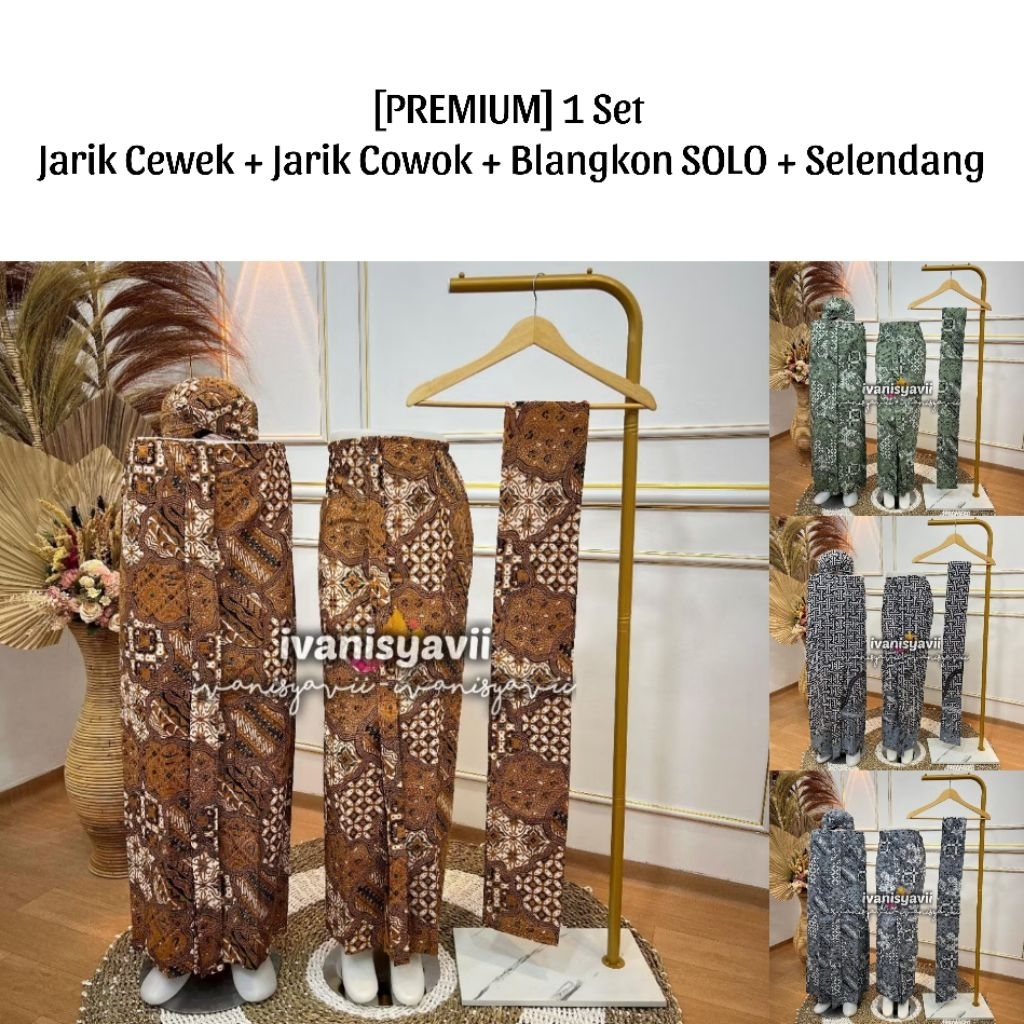 [PREMIUM] (1set) JARIK CEWEK + JARIK COWOK + BLANGKON SOLO + SELENDANG • Motif Batik Alusan | Varias
