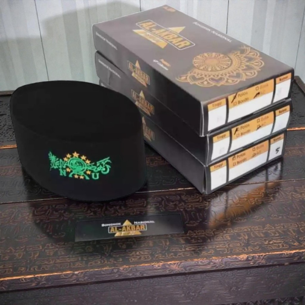 Peci NU Bordir Warna Hijau - Songkok Hitam Logo NU Premium Pria Dewasa & Anak