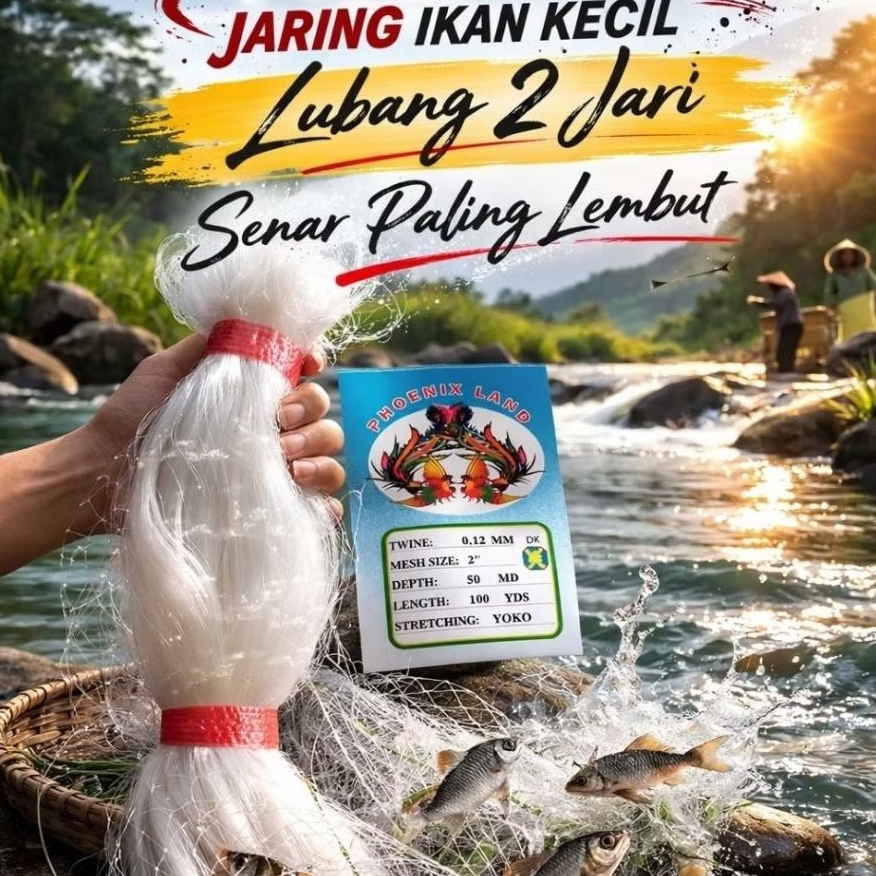 jaring ikan sungai ukuran 012 .2 in 50 md/100 yds(2 jari).senar paling lembut cocok untuk ikan di su