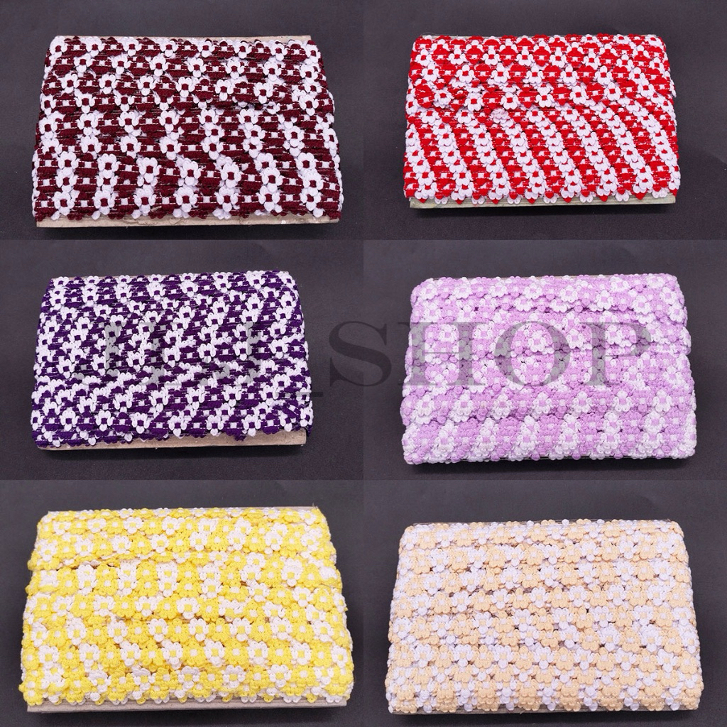 roll renda melati timbul, renda katun lubang-lubang, renda mukena