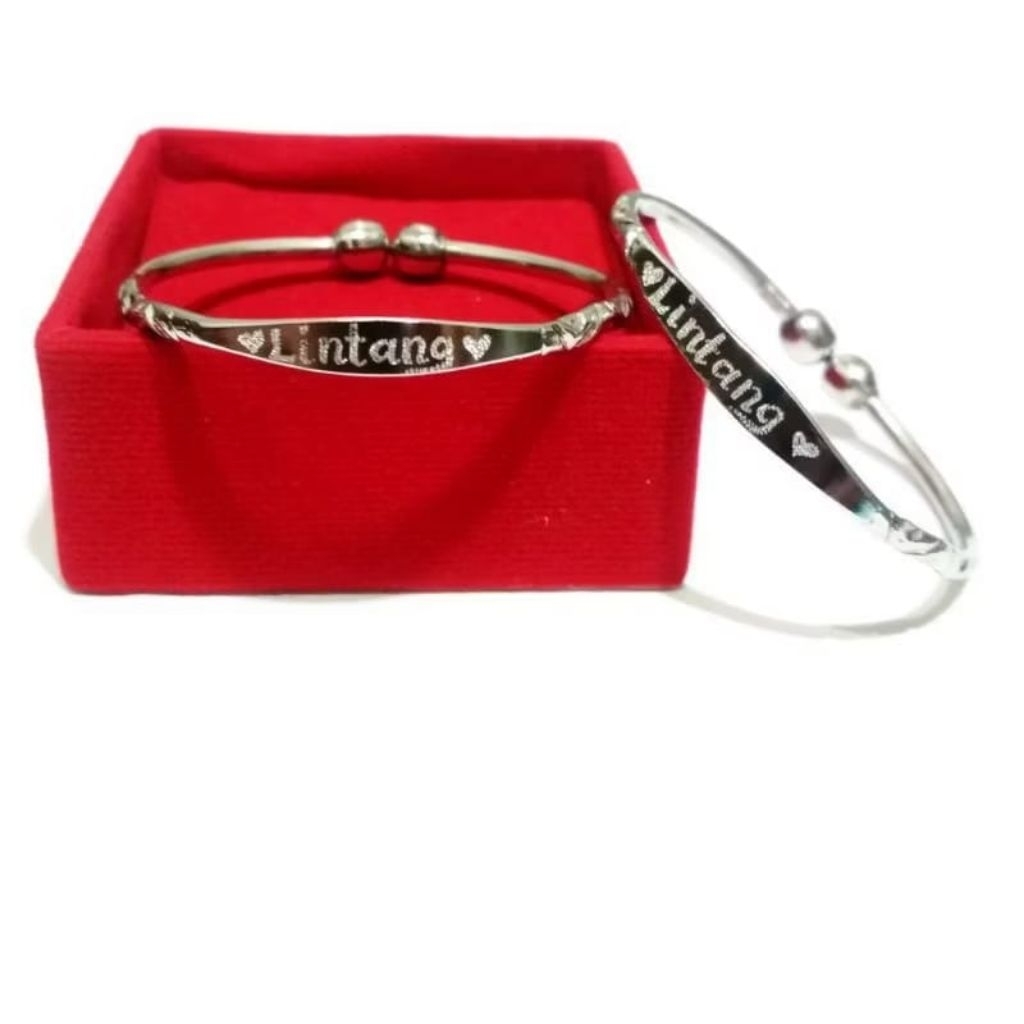 GELANG BAYI 100% ASLI BESI PUTIH UKURAN 12 CM BISA UKIR NAMA DI SISI NYA