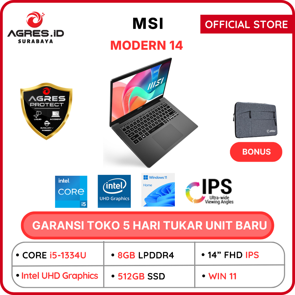 MSI MODERN 14 I5 1334 8GB 512GB 14.0FHD BLIT Windows 11