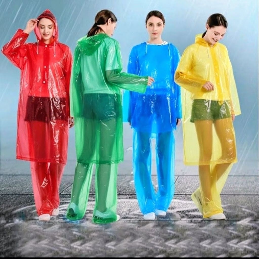 Jas Hujan Plastik Setelan Baju Celana Lengan Pakai karet Merk LABU