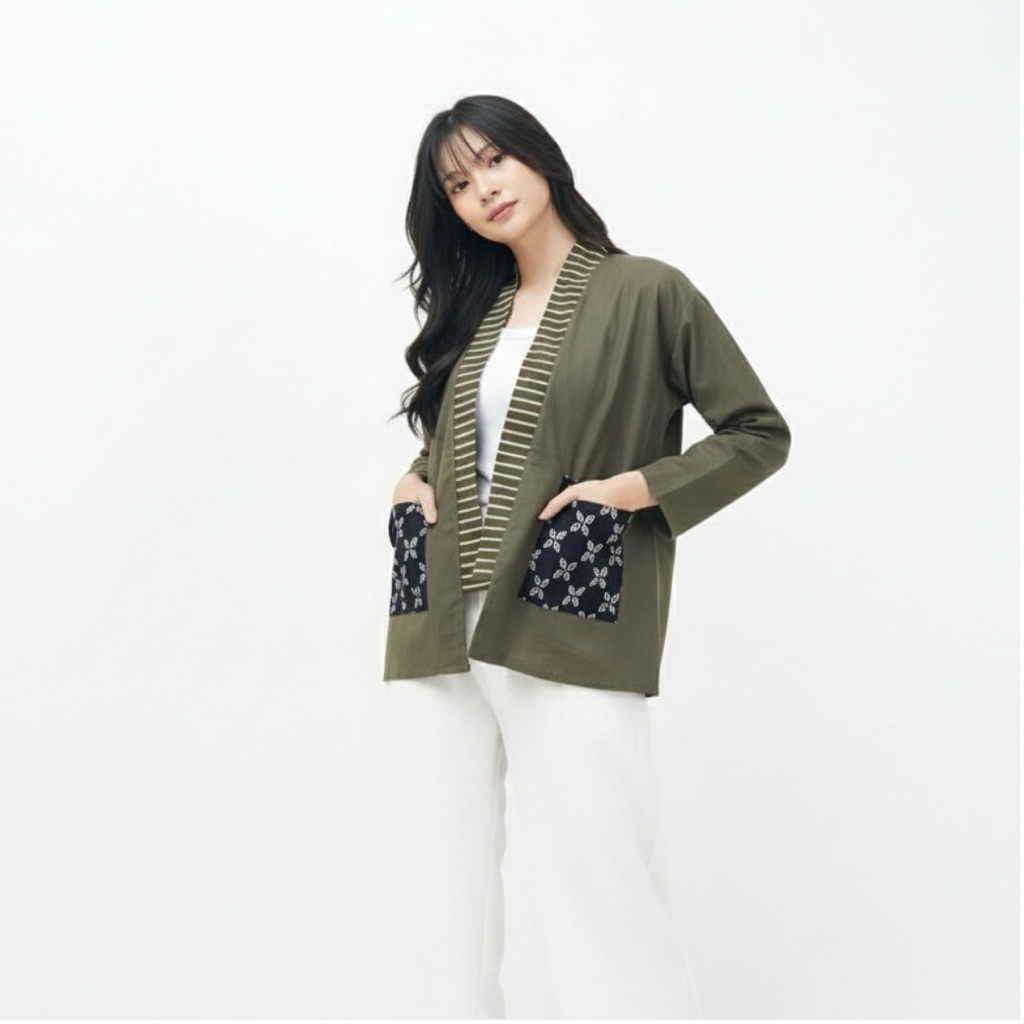 Frawlin Kana Top - Outer Batik Kimono Blazer - Atasan Wanita Lengan Panjang