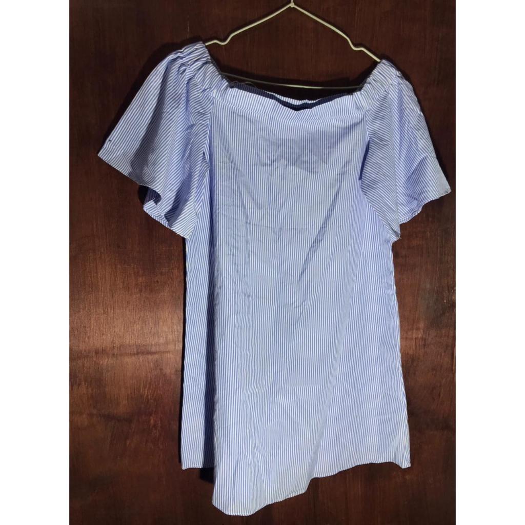 Sabrina mini dress biru garis putih preloved second