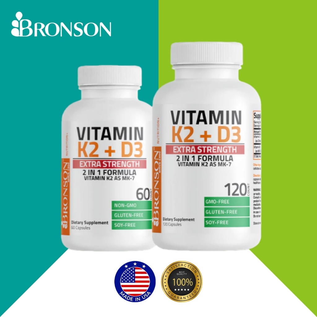 Bronson Extra Strength D3 10.000 IU K2 120mcg Vitamin Kesehatan Tulang Vitamin K2 D3 60 Capsules/120