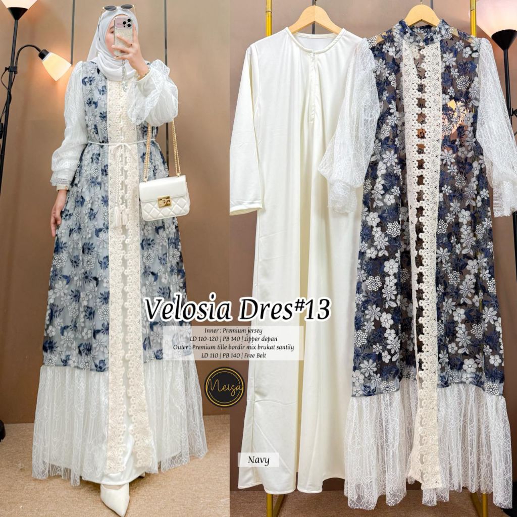 NEW Velosia dress #13 ori meisa store / gamis bruklat kondangan / maxy dress tile brukat santily leb