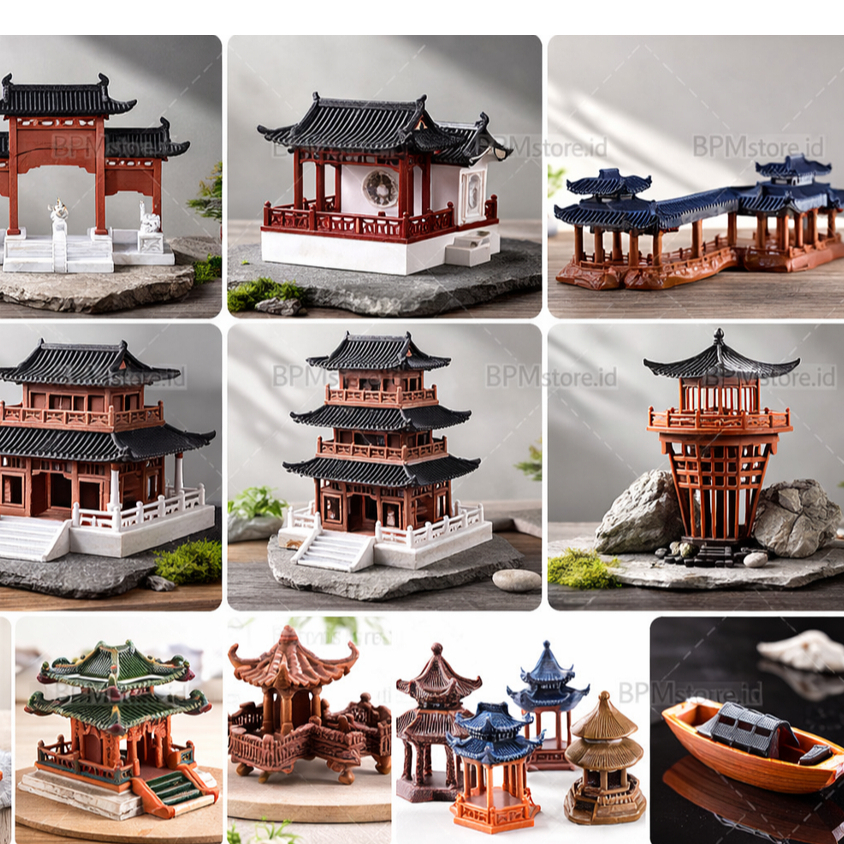 Miniatur Bangunan Cina Kuno Hiasan Maket Aquarium Gapura China Jepang Klasik Ornamen Dekorasi Gazebo