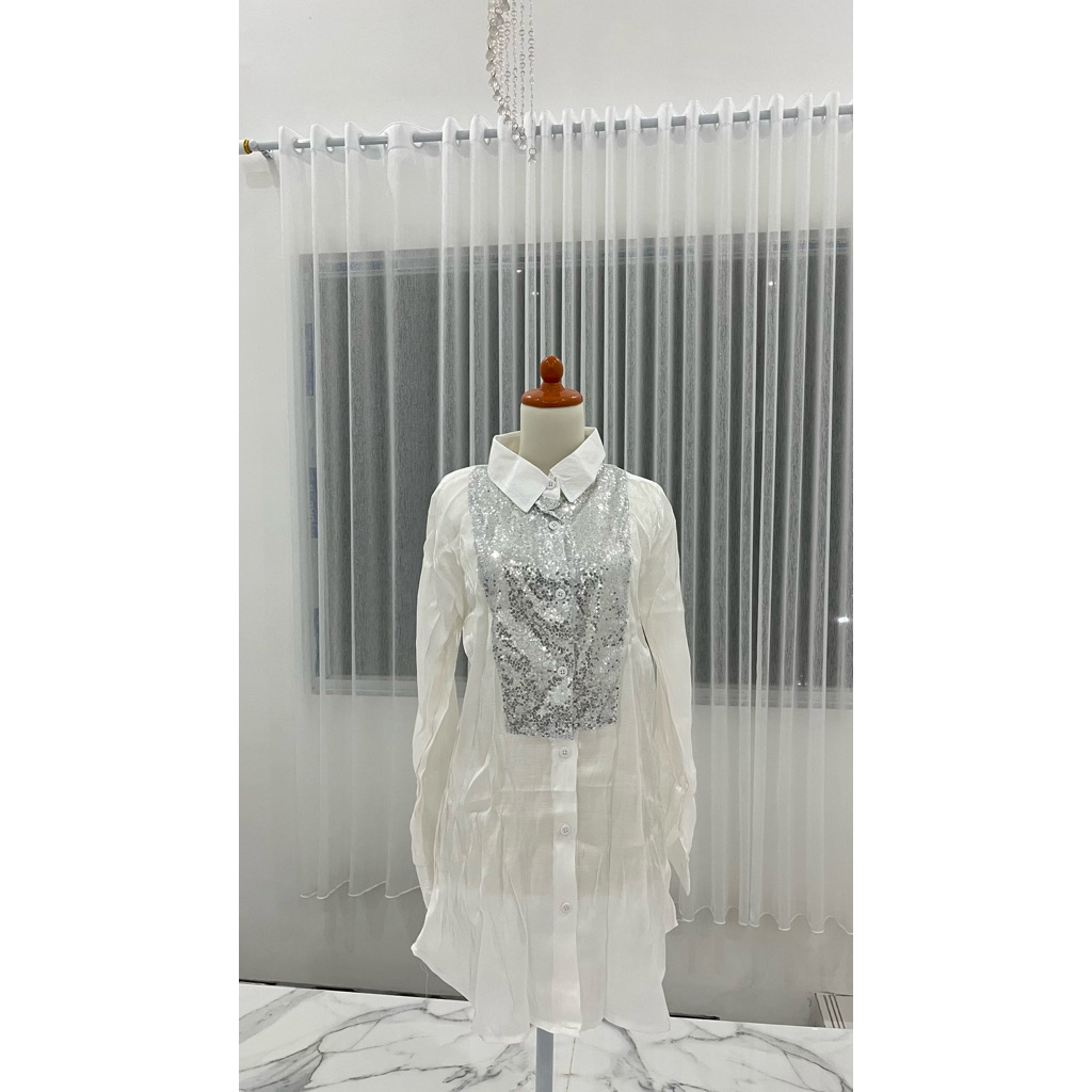 PRELOVED SEQUIN SHEER SHIRT DRESS