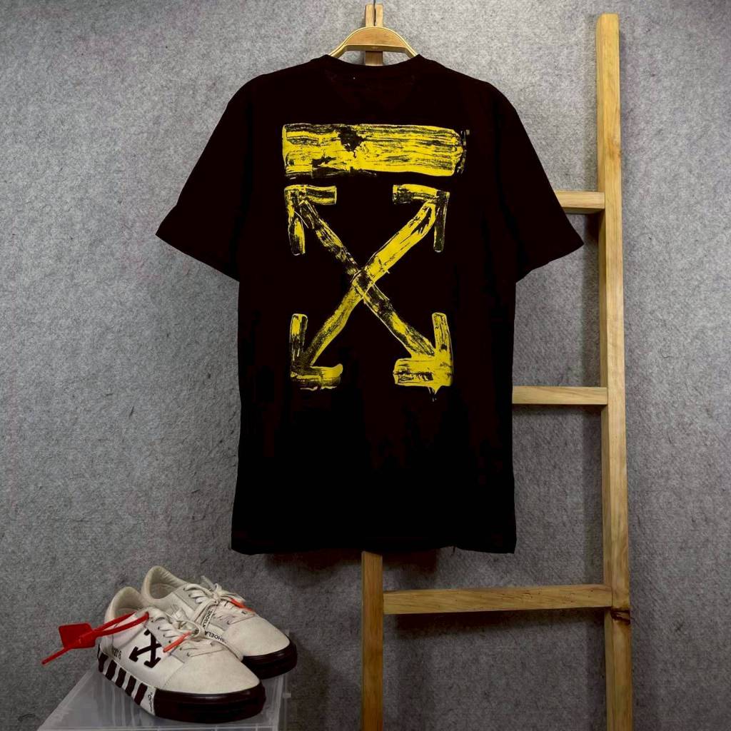 KAOS T-SHIRT OFF-WHITE VIRGIL ABLOH ARKILIK YELLOW HITAM