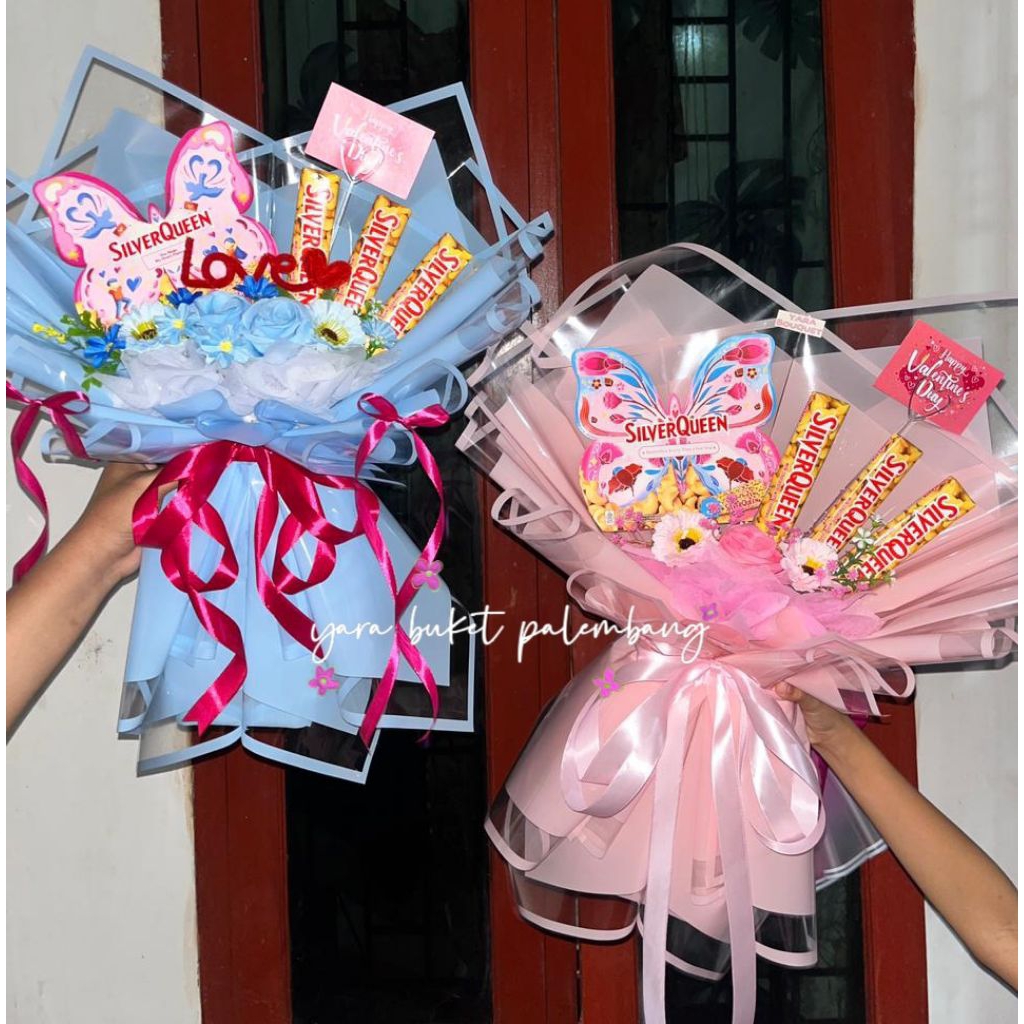 PROMO INSTANT ( READY ) Buket Silverqueen Butterfly Jumbo Biru Pink Gift Coklat Valentine Day