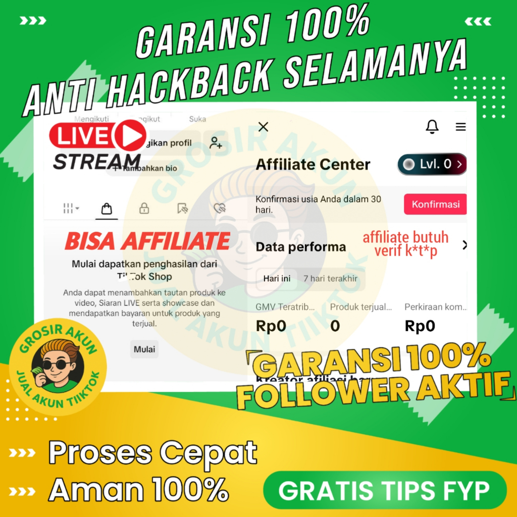 Akun Tok Tik Keranjang Kuning Affiliate Follower hasil FYP Garansi AntiHack