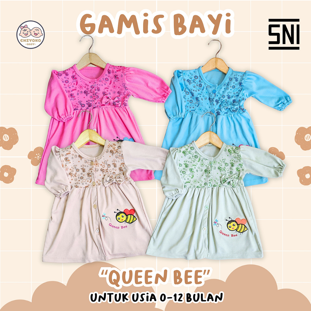 Gamis Bayi Anak Perempuan Usia 0 s/d 12 Bulan Motif QUEEN BEE include Kerudung Merk Little Star SNI