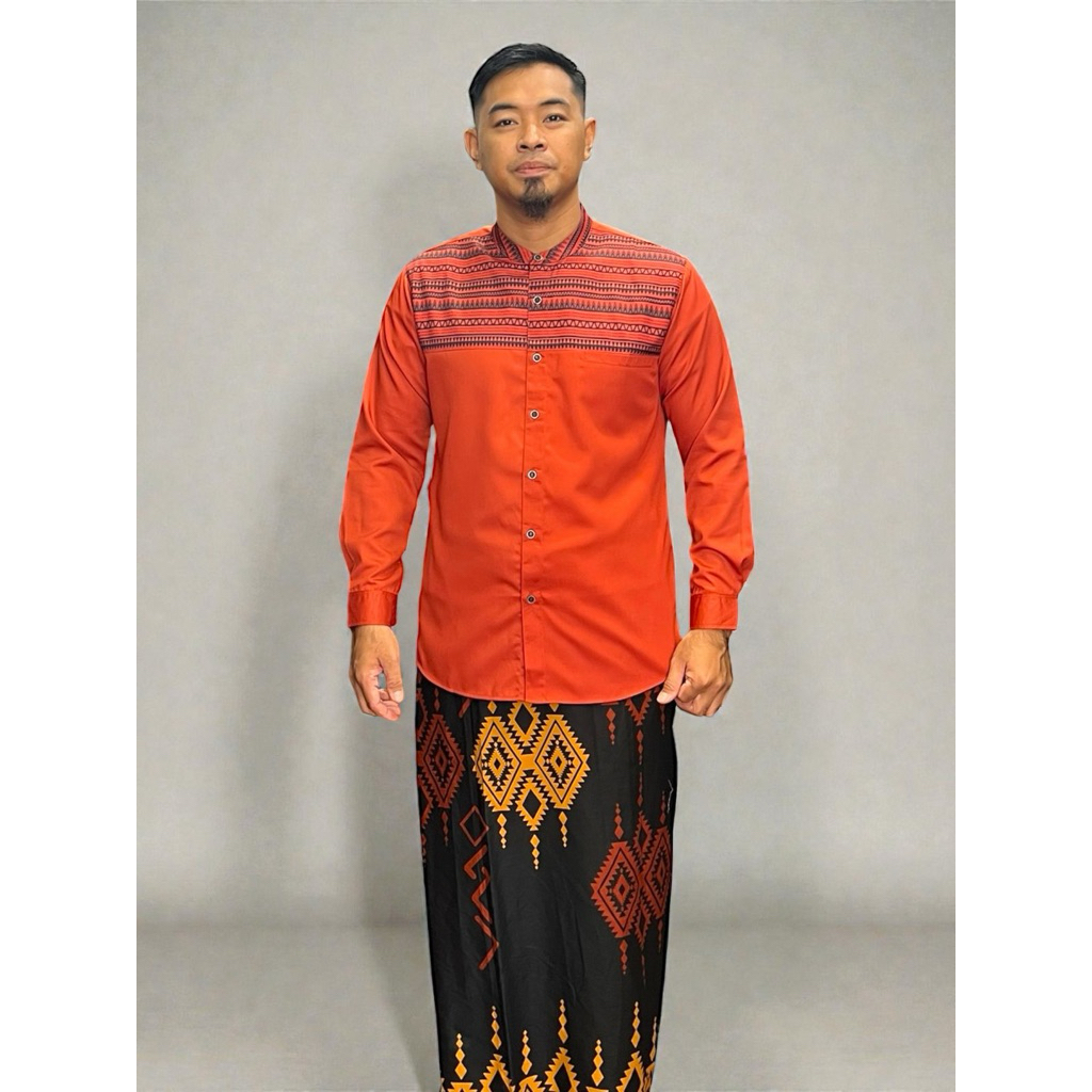 BAJU KOKO BATIK LENGAN PANJANG ORANGE BATA