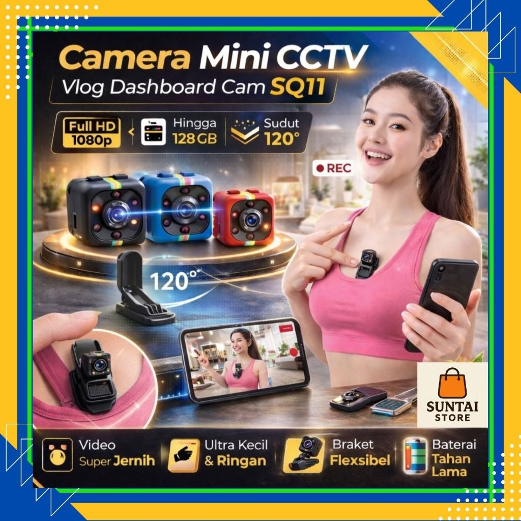 Kamera Mini Vlog Dashcam SQ11 Action Cam Dash Cam Motor Mobil Vlog Spy Camera - Security Smart Camer