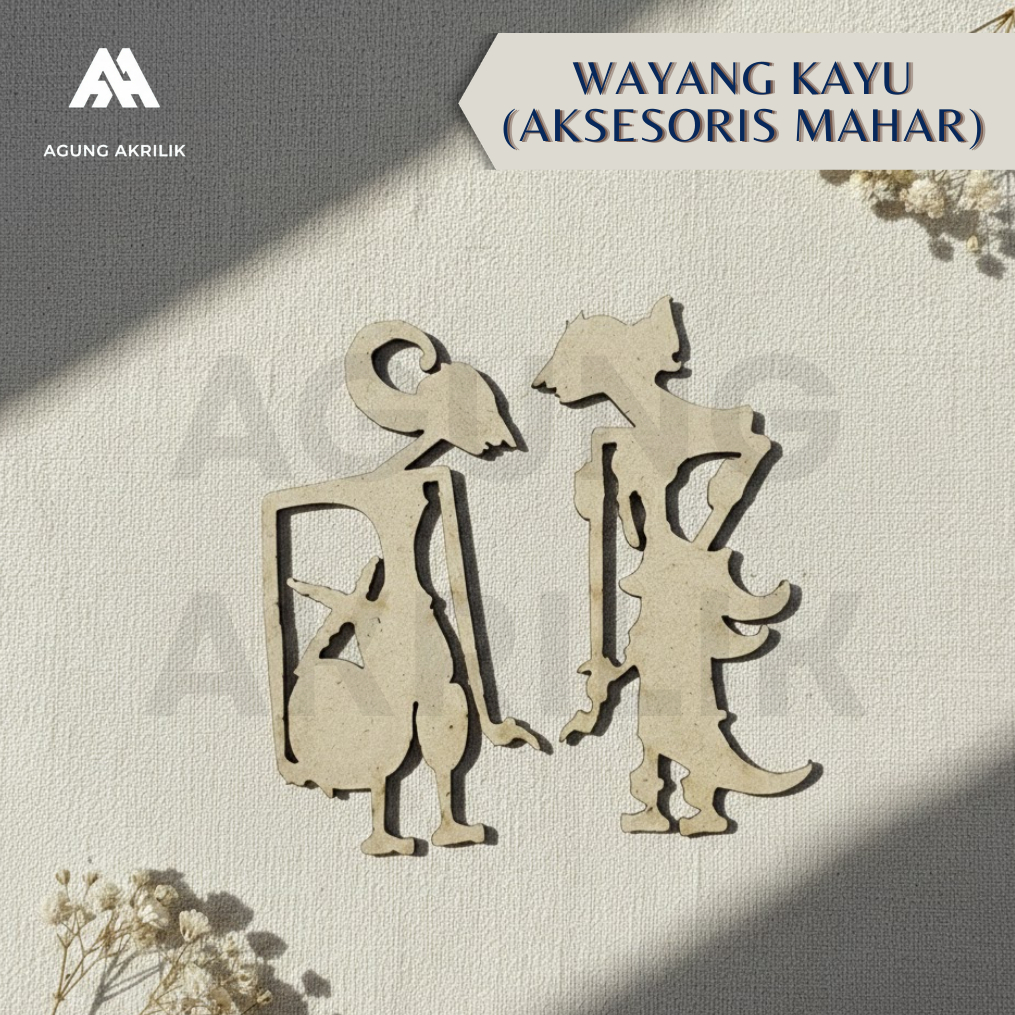 HIASAN WAYANG ARJUNA DAN SRIKANDI PLYWOOD DEKORASI MAHAR KAYU