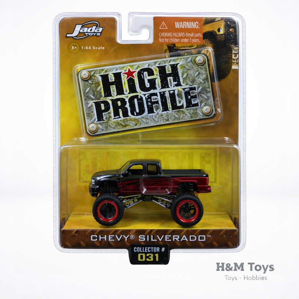Jada High Profile Chevy Silverado Black Red - 1/64 Scale Diecast Metal Monster Truck Original #031
