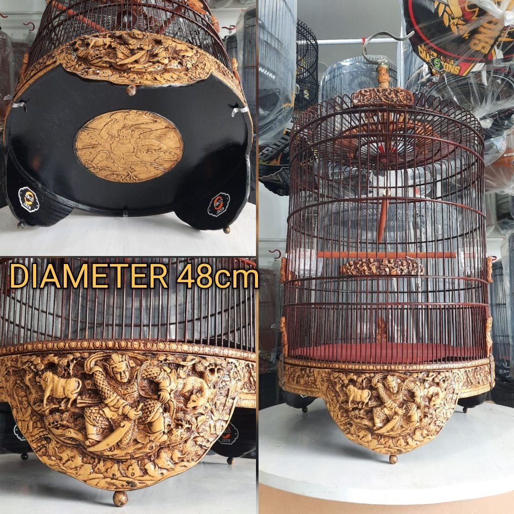 SANGKAR UKIR BULAT EBOD JAYA KHUSUS KACER.IJO DIAMETER 48 CM//AKSESORIS