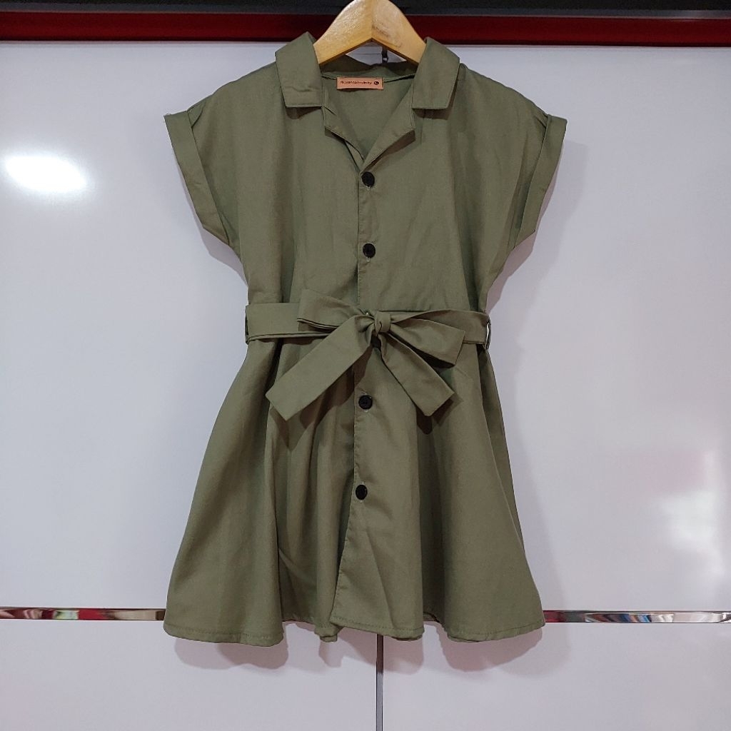 Dress Anak Perempuan Kerah Warna Hijau Army Size XL