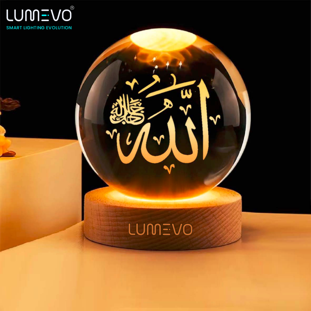 LED Crystal Ball 3D Kaligrafi Allah Muhammad night light lampu tidur bola kristal 3D lampu estetik d