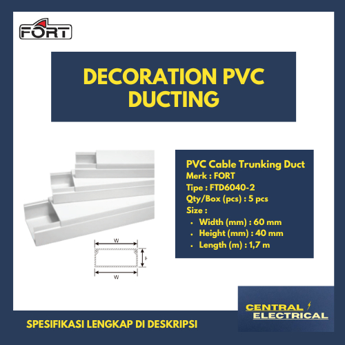 FORT PVC Cable Trunking Duct 60mm x 40mm x 1,7m merk FORT tipe FTD6040-2