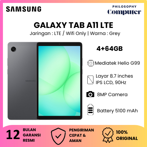Samsung Galaxy TAB A11 LTE 4/64GB | 90Hz | Helio G99 | Batery 5100mAh | Garansi Resmi