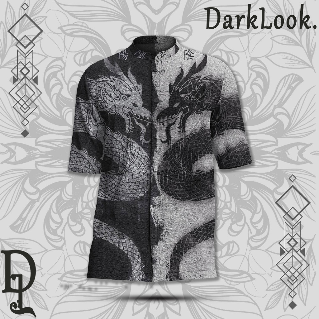 DARKLOOK Kemeja Koko Lengan Pendek Koko Batik Vintage Two Dragon Fullprint Adem | DL-KO02