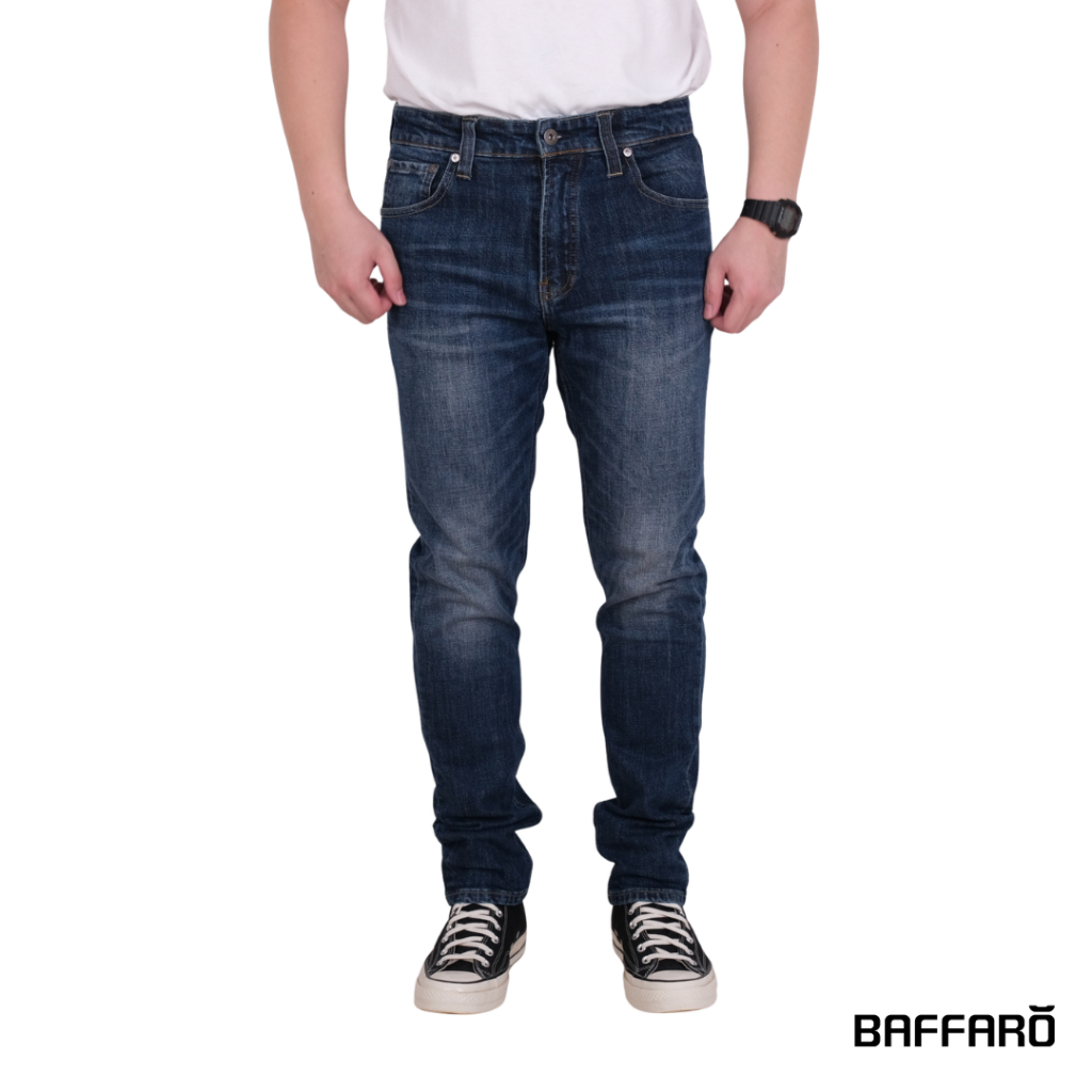 Celana Jeans Panjang Denim / Celana Denim Pria Slim Fit BAFFARO Stretch Medium Blue / B911-038MBL