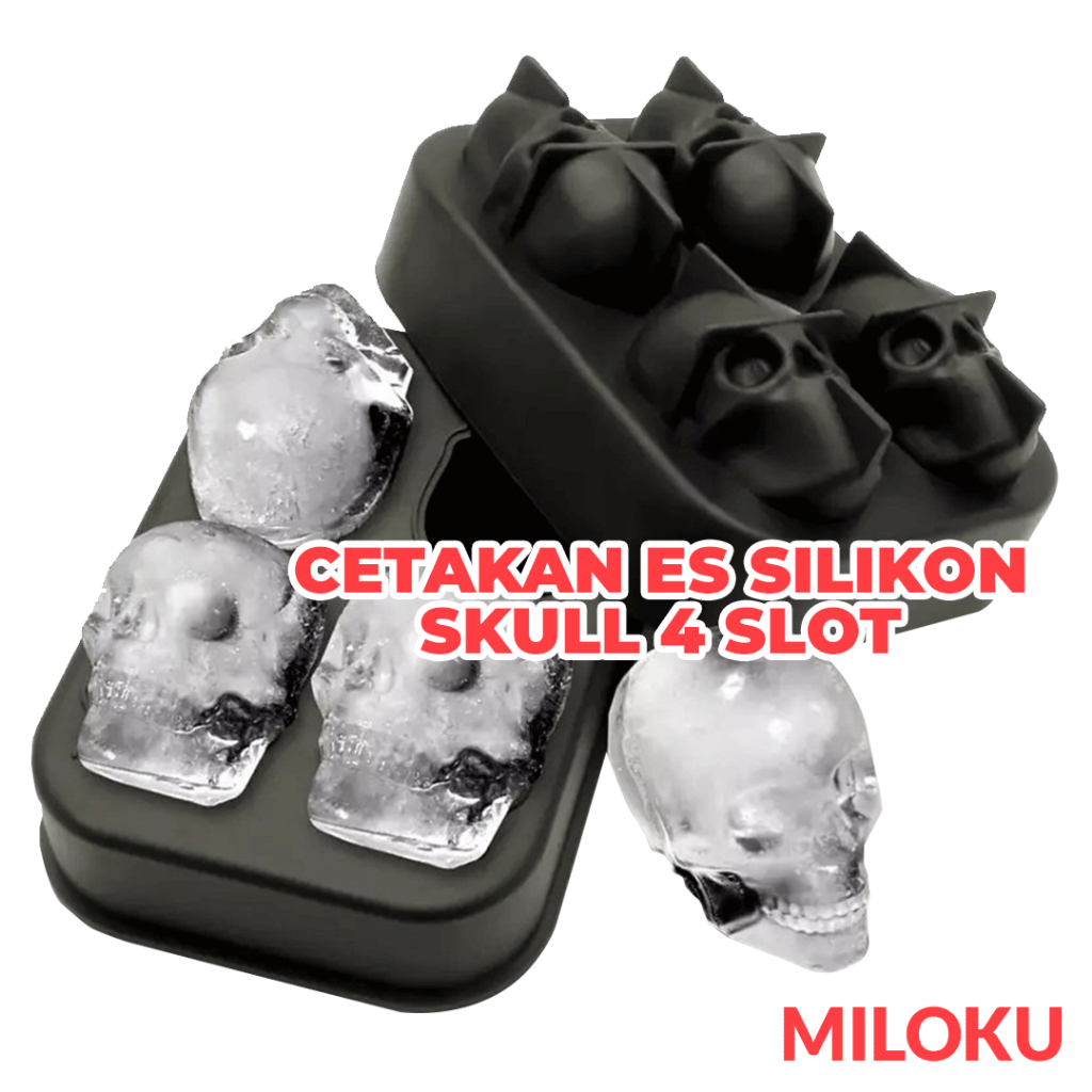 Miloku Cetakan Es Batu Silikon 4 Bola Tengkorak Ice Cube Mold Tray Agar Jelly Puding Buah Coklat Fle
