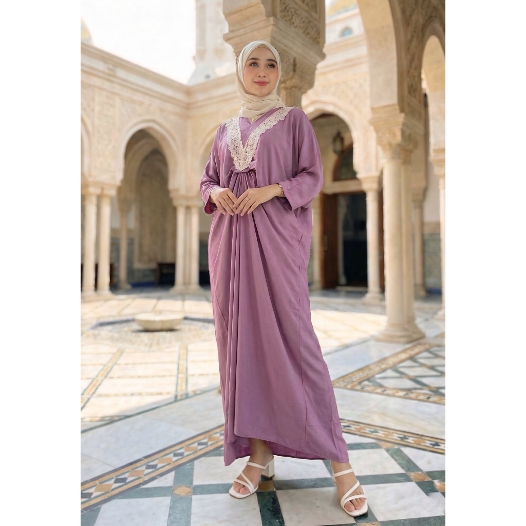Gamis Kaftan Sultan Rayon Twill Premium Super Jumbo Resleting Depan Renda Ori 4 Warna
