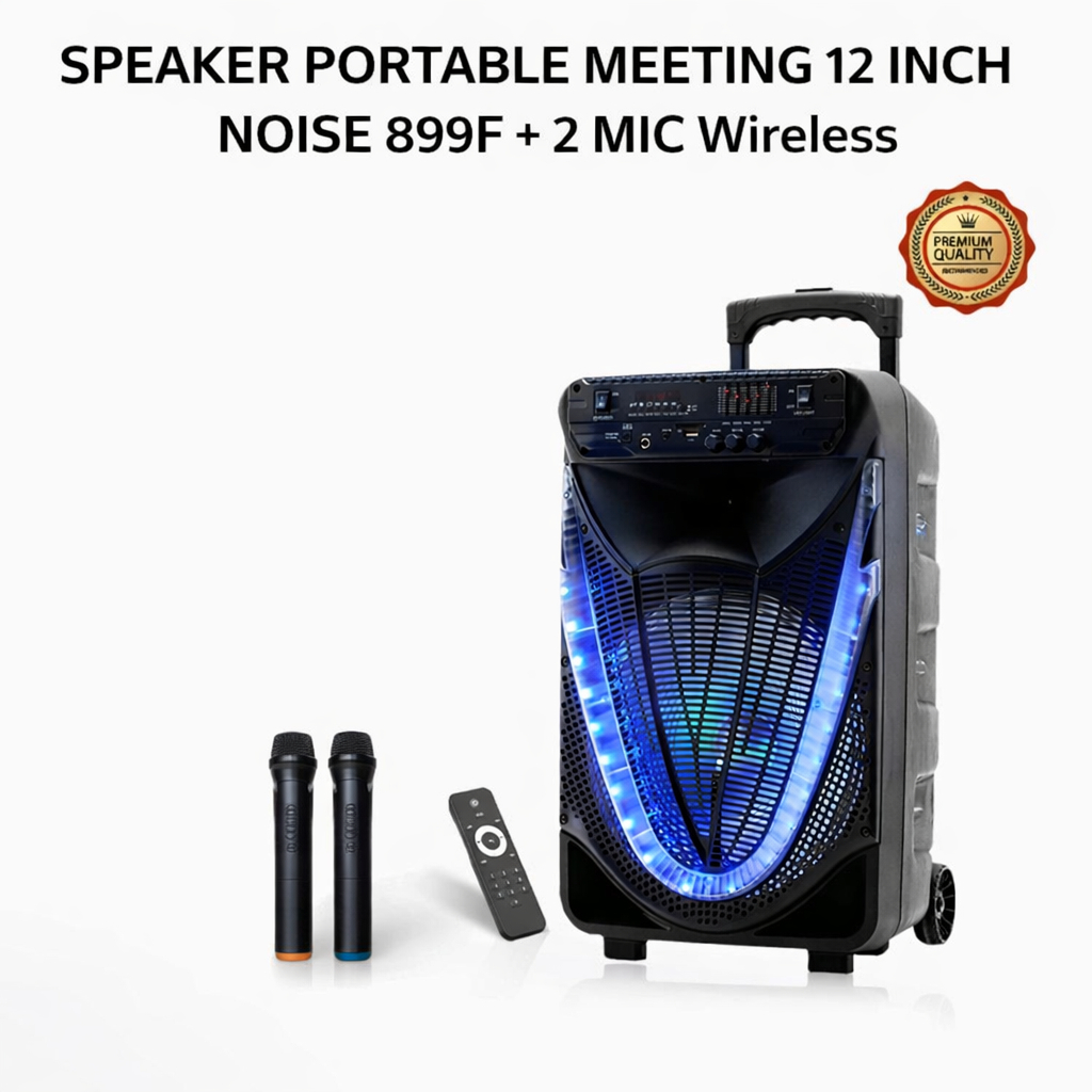Speaker Portable Meeting NOISE 899F 12 Inch + 2 Mic Wireless / Speaker Karaoke Noise 899 F 12"