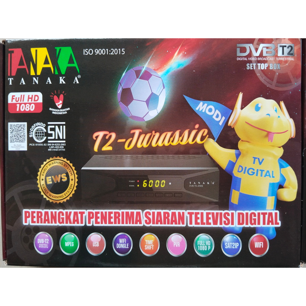 Set Top Box Tanaka Jurassic DVB T2 STB menerima siaran dari antena UHF Terestrial