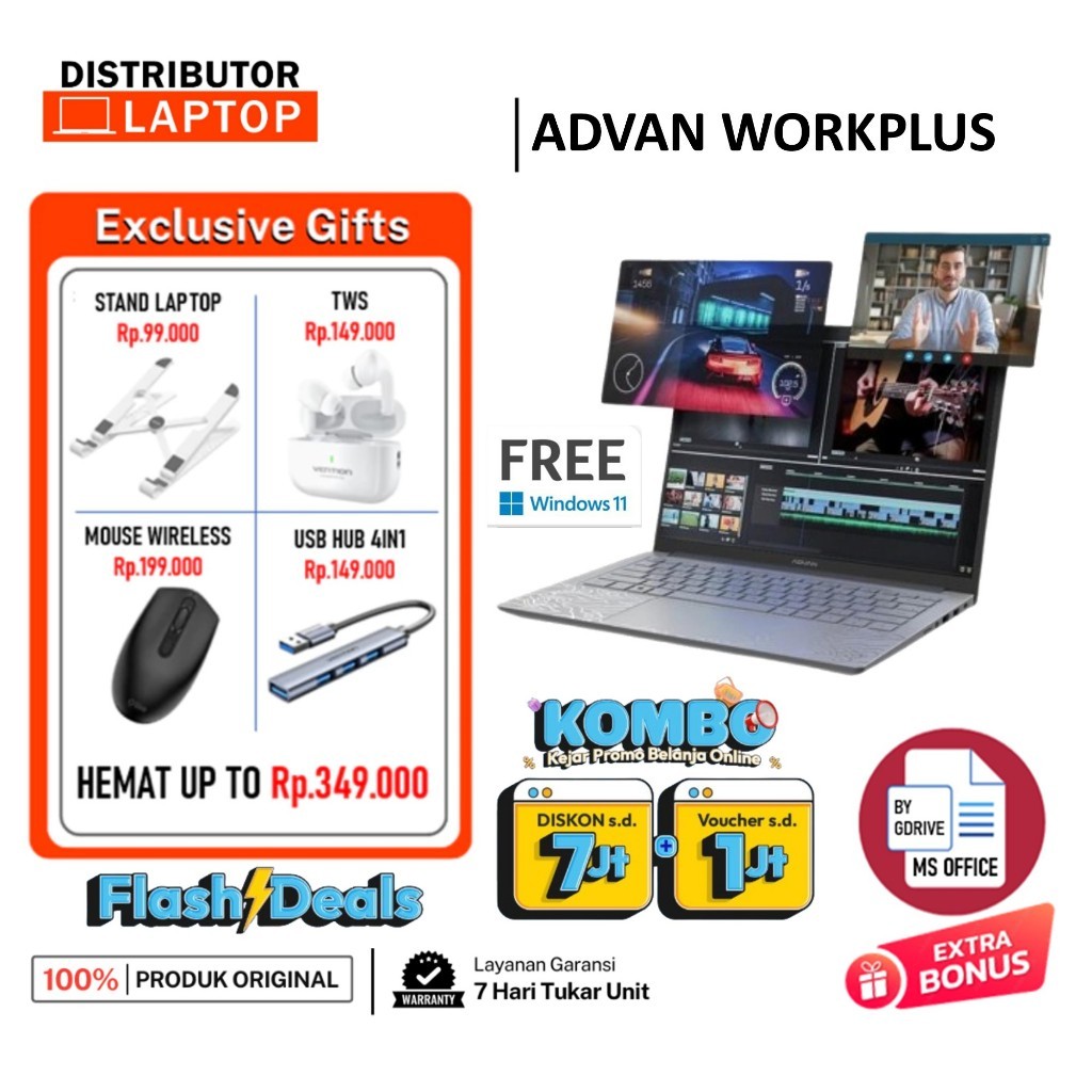 PROMO ADVAN WORKPLUS AMD RYZEN 7 7735HS | ADVAN WORKMATE RYZEN 5 3500U 16GB 512GB - LAPTOP NOTEBOOK