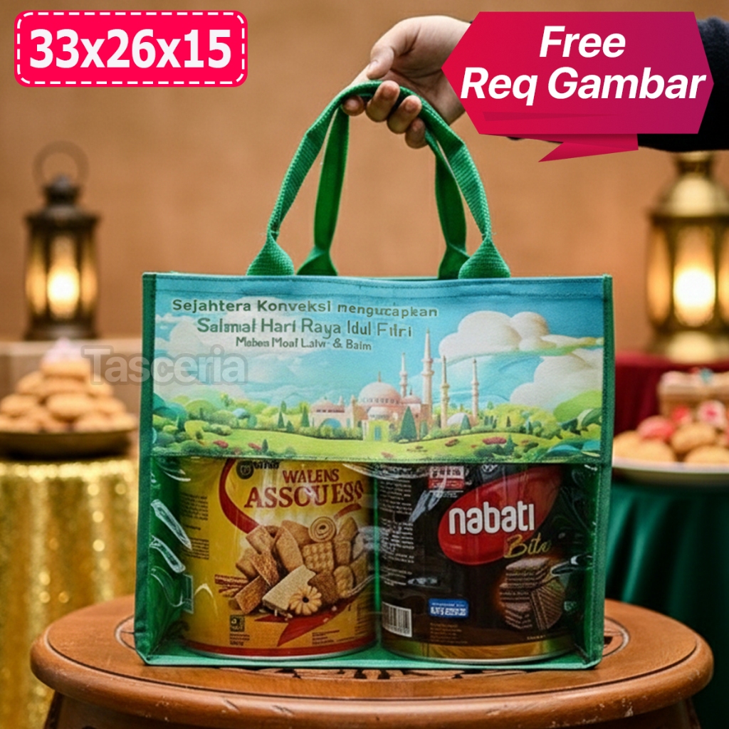 Tas Parcel Sembako Lebaran Custom Tulisan Bahan Polyster