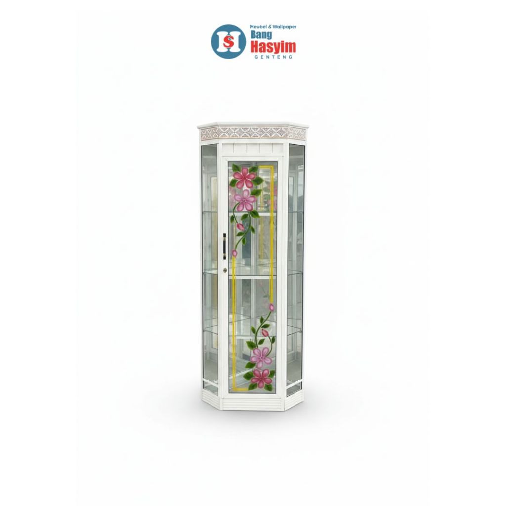 BANG HASYIM Lemari hias minimalis, Lemari Sudut Kaca, Lemari Pajangan Ruang Tamu, Lemari Hias Alumin