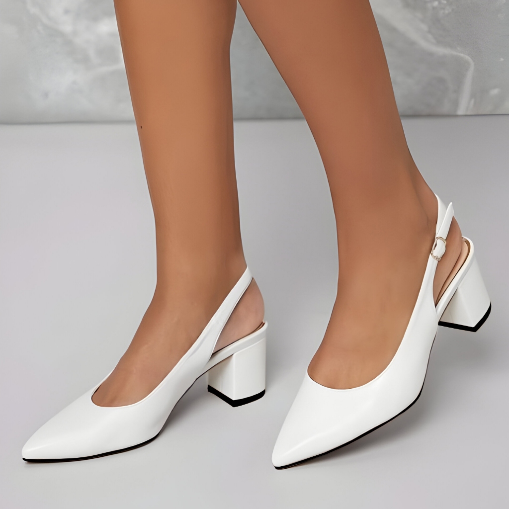 Sepatu Pantofel Wanita GESPER PUTIH Hak tahu 5cm - Pantofel cewek terbaru