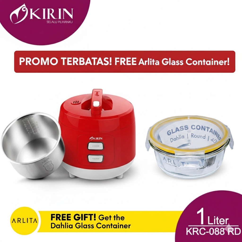 Kirin Rice Cooker 1 Liter KRC-088 (Panci Stainless) / Magic Com 1L Kirin KRC 088 - Garansi 1 Tahun