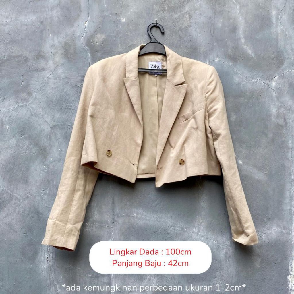 [ORI 100%] ZARA Cropped Blazer Cream Preloved A25