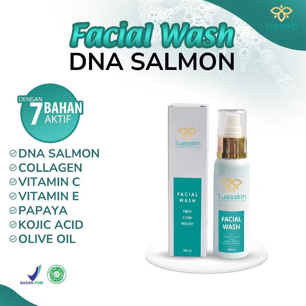 Facial Wash DNA Salmon Tuesskin 100ml – Sabun Wajah Brightening & Hydrating – Dengan Vitamin C, Coll