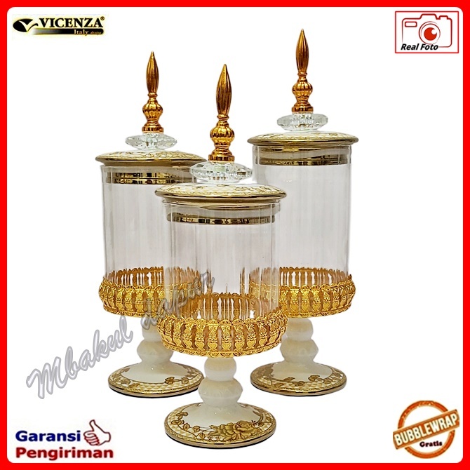 Toples Kue Toples Motif Set Toples Kudapan Toples Lebaran Set Vicenza Isi 3Pc 306 Emas Cantik Elegan