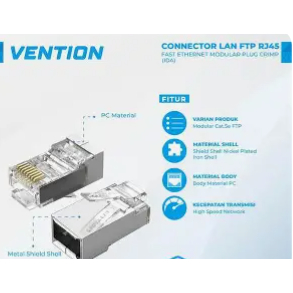 VENTION Connector LAN RJ45 Fast Ethernet Modular Plug Crimp 100Pcs Cat.5e-8 FTP